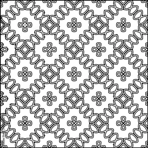Fototapeta Abstract background with figures from lines. black and white pattern for web page, textures, card, poster, fabric, textile. Monochrome graphic repeating design.
