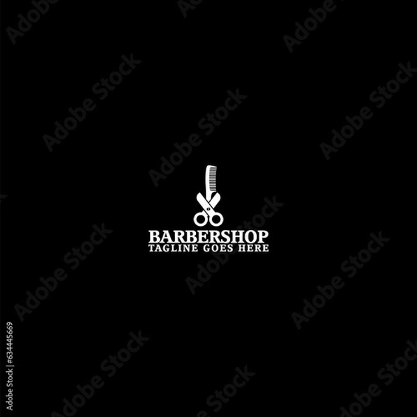 Fototapeta Barbershop logo Template icon isolated on dark background