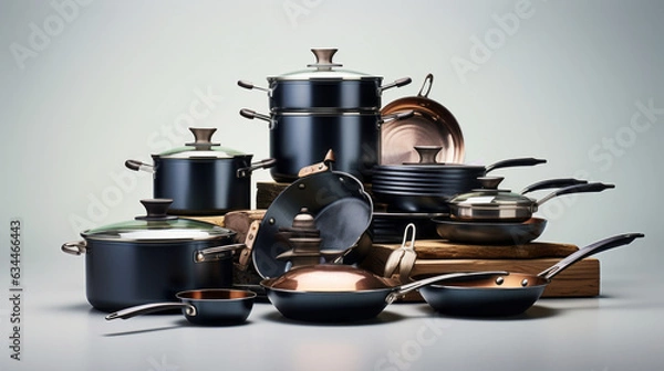 Obraz Pots and pans isolated on white background