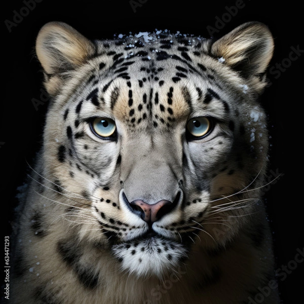 Fototapeta Snow leopard on black background