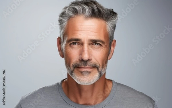 Fototapeta A focused close-up that reveals the grace and flawless appearance of an older man against a clean, well-illuminated backdrop.