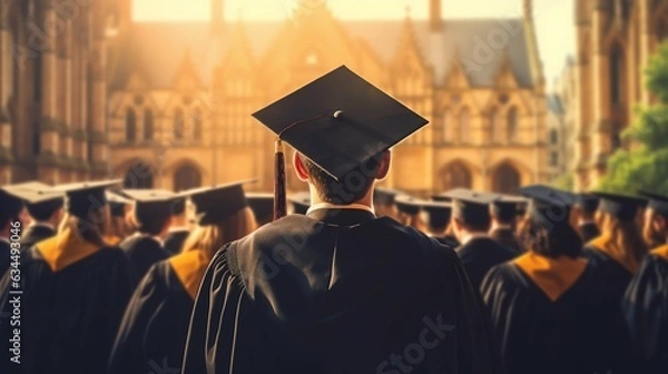 Fototapeta Back View of University Graduates on Admission Day. Generative ai