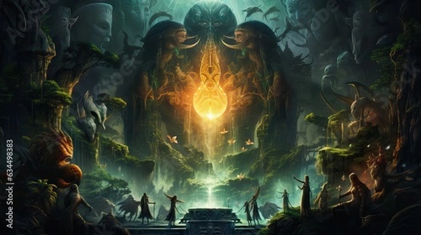 Fototapeta The ethereal Amazon spirit surfaces during shamanic journeys, unlocking mysticism with ayahuasca. Generative AI