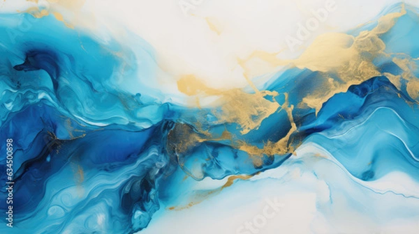 Fototapeta Alcohol ink colors translucent. Modern Fluid Acrylic art. Abstract fluid art background, acrylic pour wallpaper. Design wrapping paper, wallpaper. Mixing acrylic paints. Post-processed generative AI