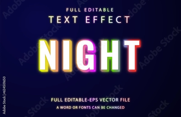 Fototapeta night neon 3d editable vector text effect