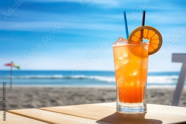 Obraz Refreshing orange cocktail on beach table | Generative AI