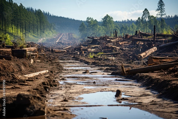 Obraz Deforestation. Discuss the impacts of deforestation and efforts to combat it. Generative Ai.