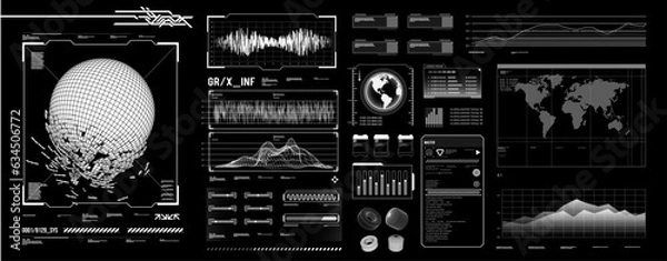 Obraz futuristic shape element HUD, GUI, Science fiction, cyberpunk, retrofuturism, concept, vaporwave abstract element.