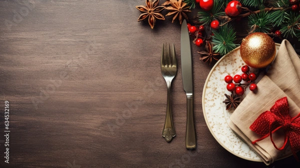 Obraz Christmas Dinner Place Setting Abstract Background with Copy Space