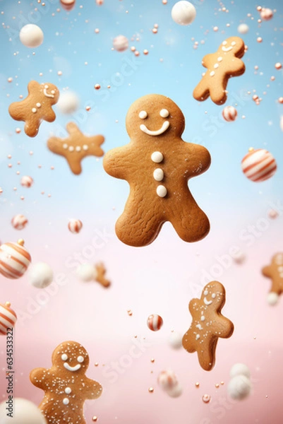 Fototapeta Levitating Gingerbread Cookies Abstract Background
