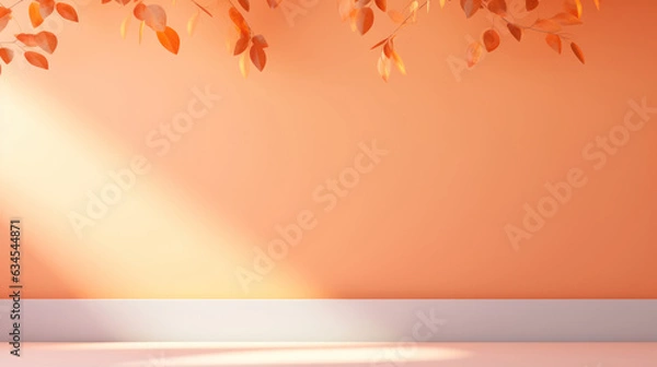 Obraz Empty orange light background, wall with soft shadow from leaves