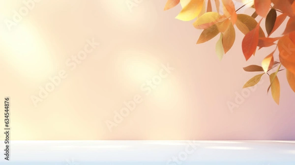 Obraz Empty orange light background, wall with soft shadow from leaves