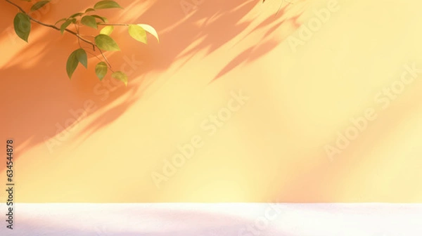 Obraz Empty orange light background, wall with soft shadow from leaves