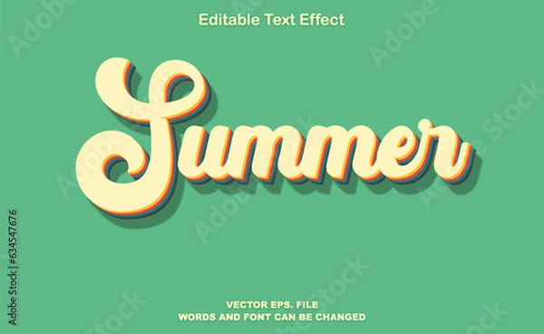 Fototapeta A green background with the word summer in orange and yellow, Summer text effect, summer 3d editable text effect, colourful summer text effect
