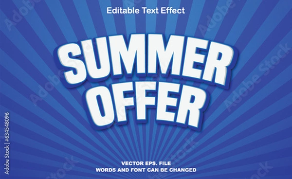Fototapeta A blue poster that says summer offer on it, summer offer 3d text effect, summer offer text effect, summer sale 3d text effect, summer offer 3d editable text effect