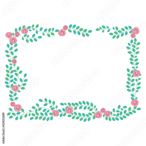 Obraz 花と木の植物柄のフレーム・枠①ピンク