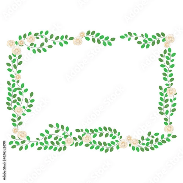 Obraz 花と木の植物柄のフレーム・枠①ベージュ