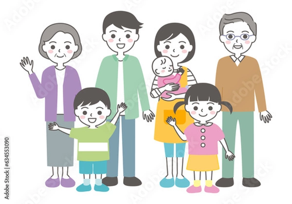 Obraz 3世代家族のイラスト