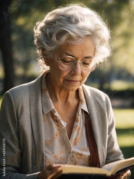 Fototapeta senior woman reading a book