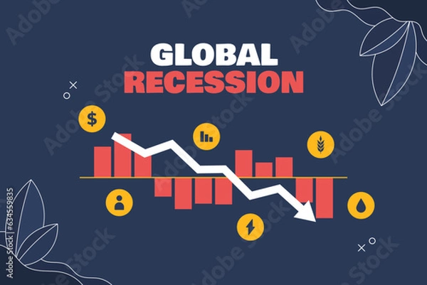 Fototapeta Graph fall down vector illustration, global recession with graph stock down vector illustration background