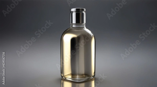 Fototapeta Single metal bottle with liquid and reflection by Generative AI