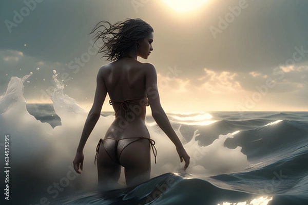 Fototapeta bikini playing in the sea.
Generative AI