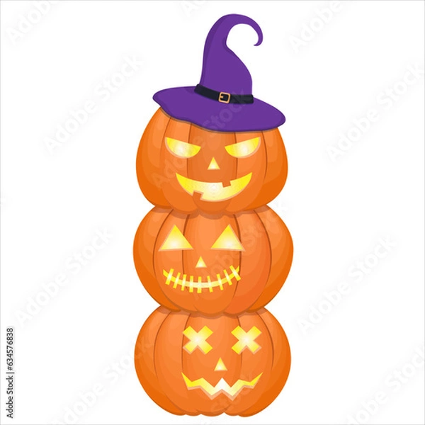 Obraz Halloween party posters, vector celebration banners, greeting, invitation. Three pumpkins with witch`s hat