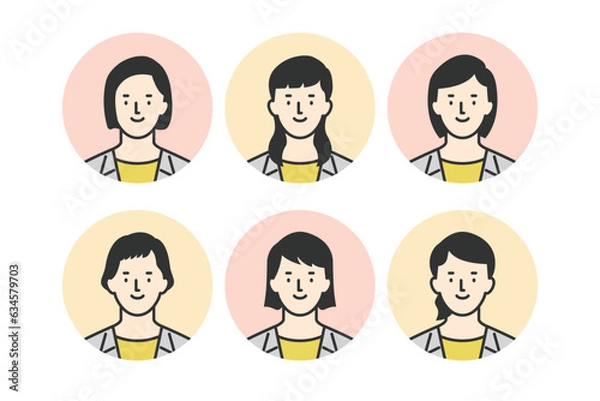 Fototapeta ビジネスマンの顔　女性ビジネスパーソンのアバターアイコンイラスト　セット