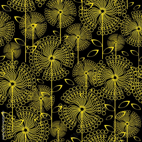 Obraz yellow dandelions flowers seamless pattern