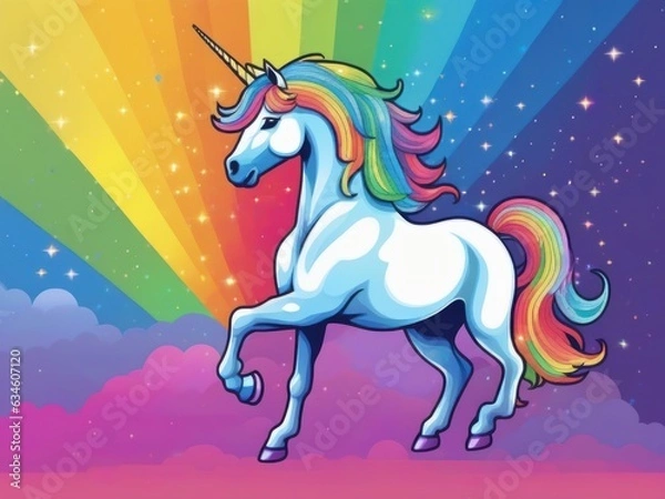 Fototapeta Painting of an unicorn with rainbow in background