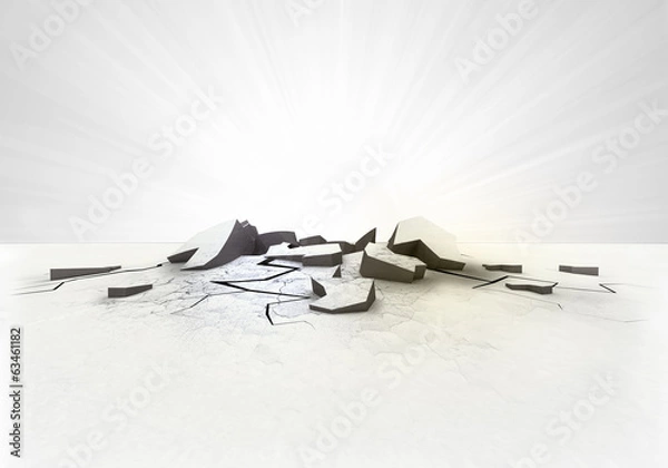 Obraz pusty pęknięty otwór naziemny z flarą na białym tle