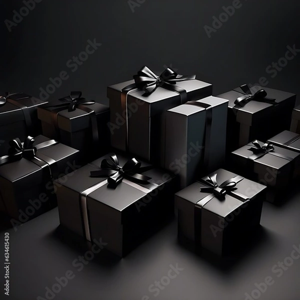 Obraz black 3d gift boxes isolated on dark background