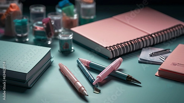Obraz Back to School Flat Lay Display with Pens and diary