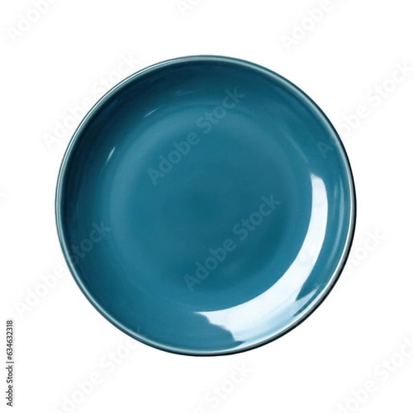 Fototapeta A blue plate seen from above, top view isolated on a transparent background
