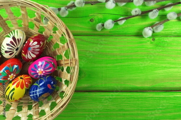 Obraz wiosenne pisanki i bazie