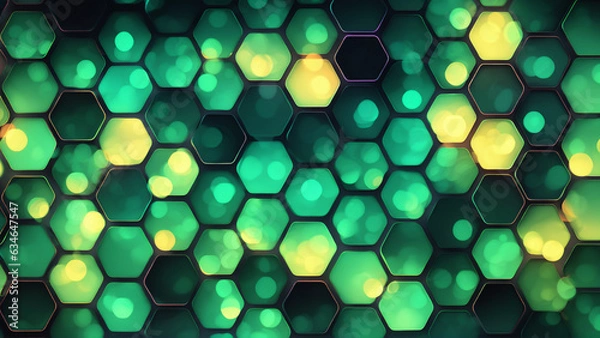Fototapeta 抽象的な背景、六角形が並んでいる、緑基調,AI Generated	
