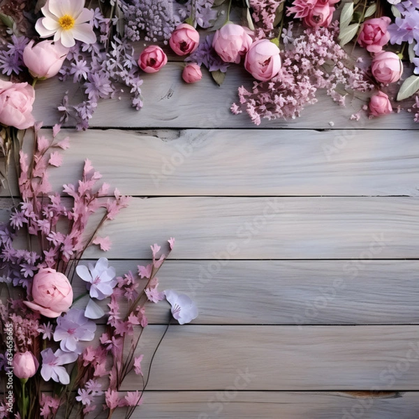 Obraz framed empty flowers The background is gray wood pattern.