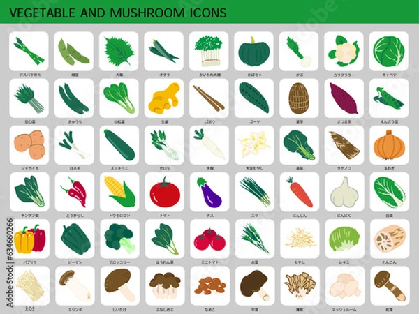 Fototapeta 野菜ときのこのアイコンセット
