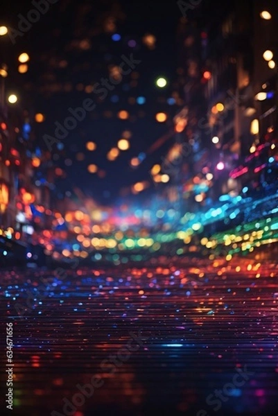 Fototapeta Luminous Cityscape with Neon Lights and Blurred Background with Generative AI technology