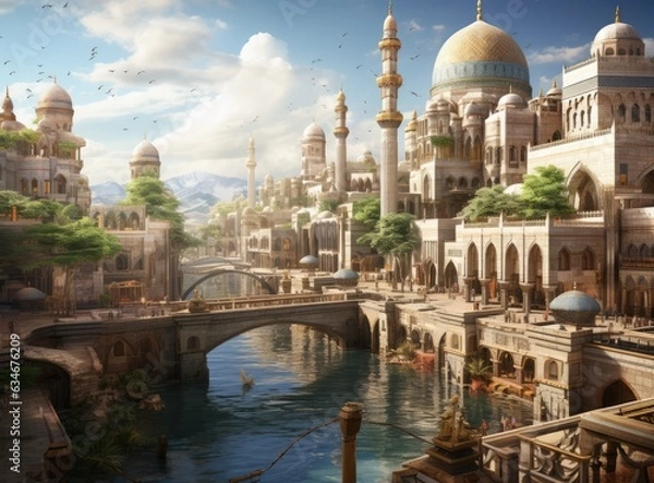 Fototapeta Amazing CGI Animation of a City Built on Water