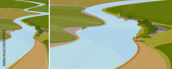 Fototapeta Landscape with wide river. Natural scenery in different formats.