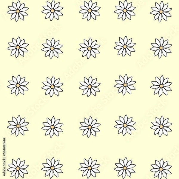 Fototapeta A pattern with white flowers on a yellow background.