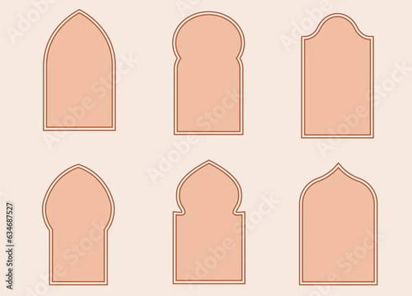 Obraz Oriental style windows and arches. Modern boho collection, minimalistic vector illustration design
