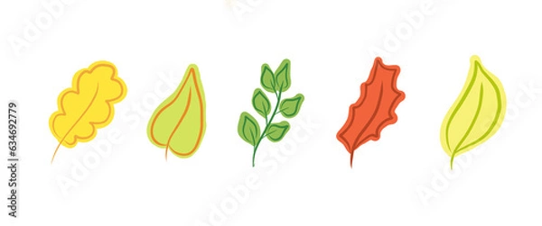 Fototapeta set of autumn leaves. stickers. yellow, green, orange and red colors.