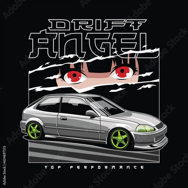 Obraz angel drift car vector illustration with woman face character, for printing and other uses.
