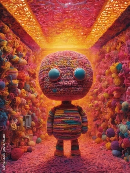 Fototapeta A cartoon boy made of wool surrounded with wool
