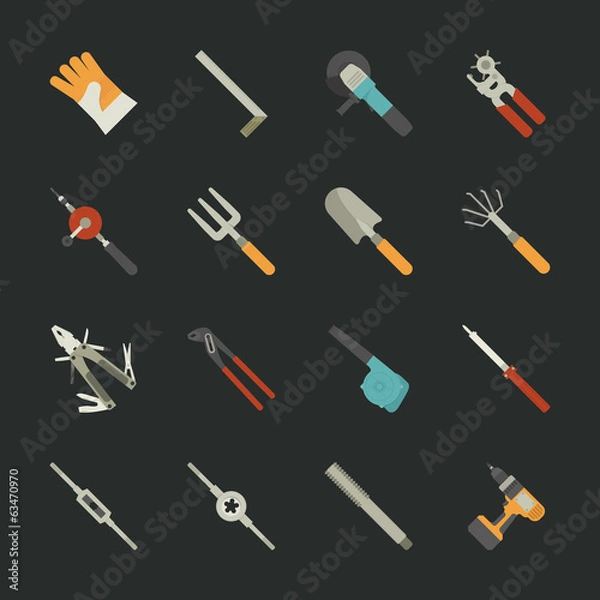 Fototapeta Hand tools icon set , flat design
