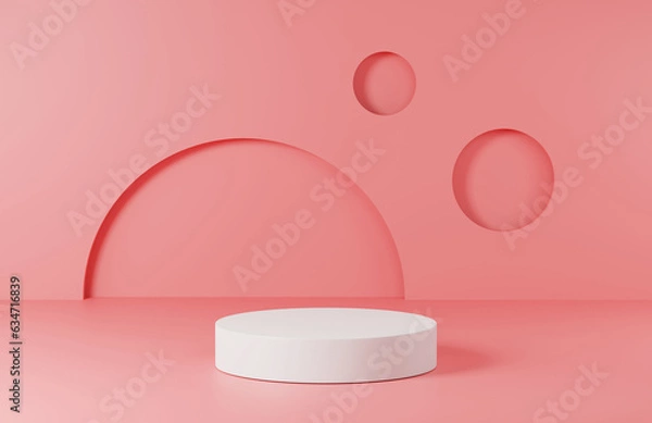 Fototapeta 3d render of minimalist podium showcase stage in interior room pink studio and lighting for product display abstract bright background.