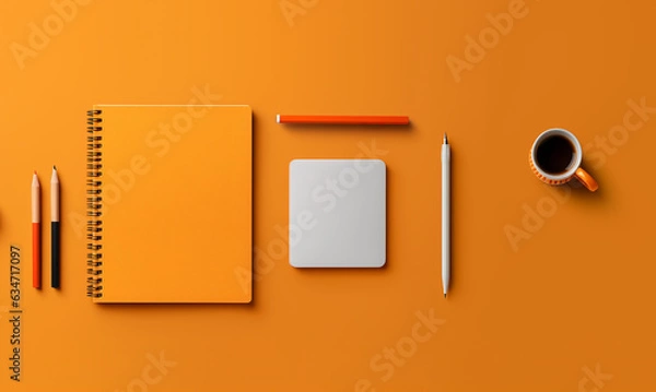 Fototapeta Back to School Flatlay with Stationery on Orange Background