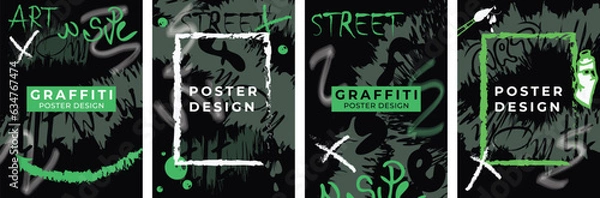Fototapeta A set of posters on the theme of graffiti, street art, drawing on the wall. Vector drawing, poster template.